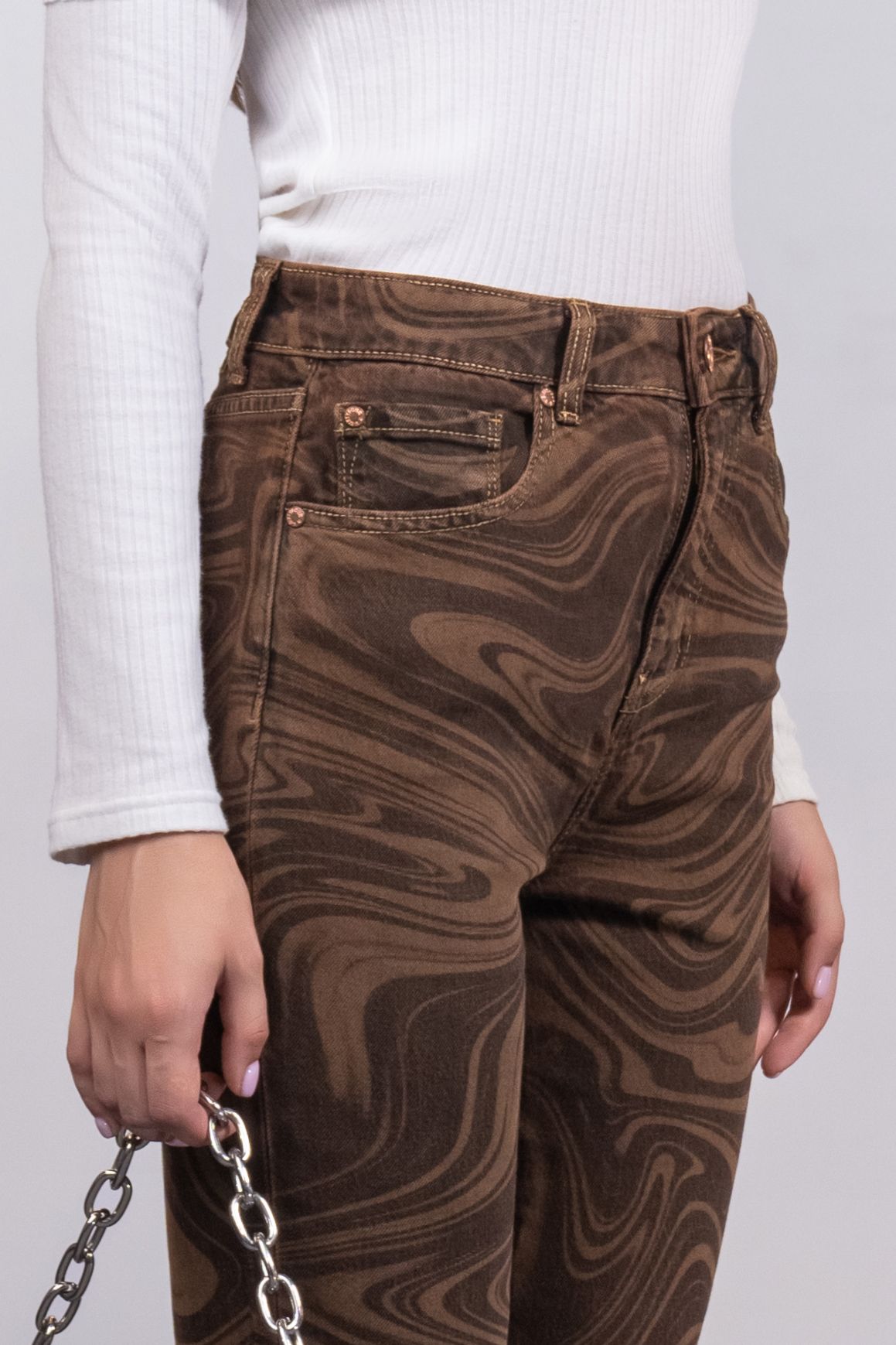 Quần Jeans Nữ Dáng Loe Màu Nâu. Women's Brown Flared Jeans - 123WD1084F1270