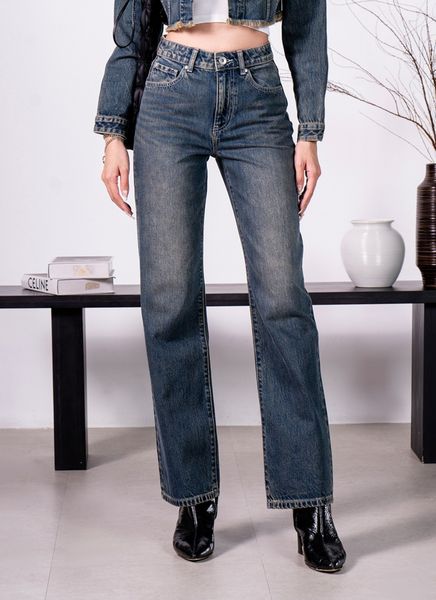 Quần Jeans Nữ Dáng Relax Màu Med Blue Phủ Nâu. Women's Relax Jeans in Med Blue and Brown - 223WD1080F3950