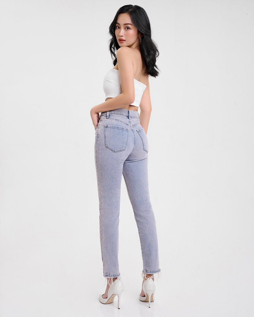 Quần Jeans Nữ Dáng Straight Phủ Hồng. Purple Pink Tint Wash Straight Jeans - 221WD1083F1