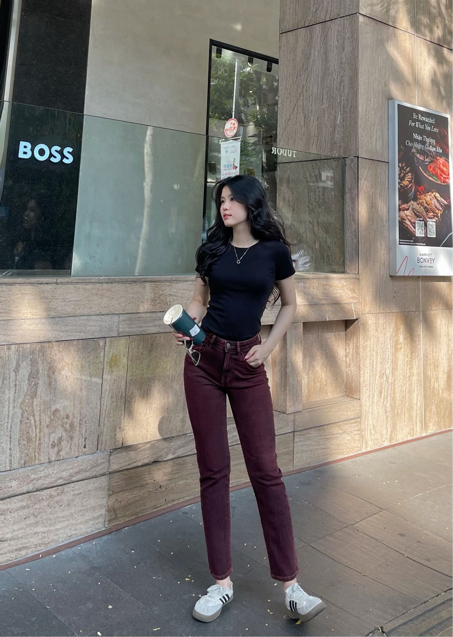 Quần Jeans Nữ Dáng Straight Màu Đỏ Rượu Vang. Wine Red Women's Straight Jeans - 122WD2083F4