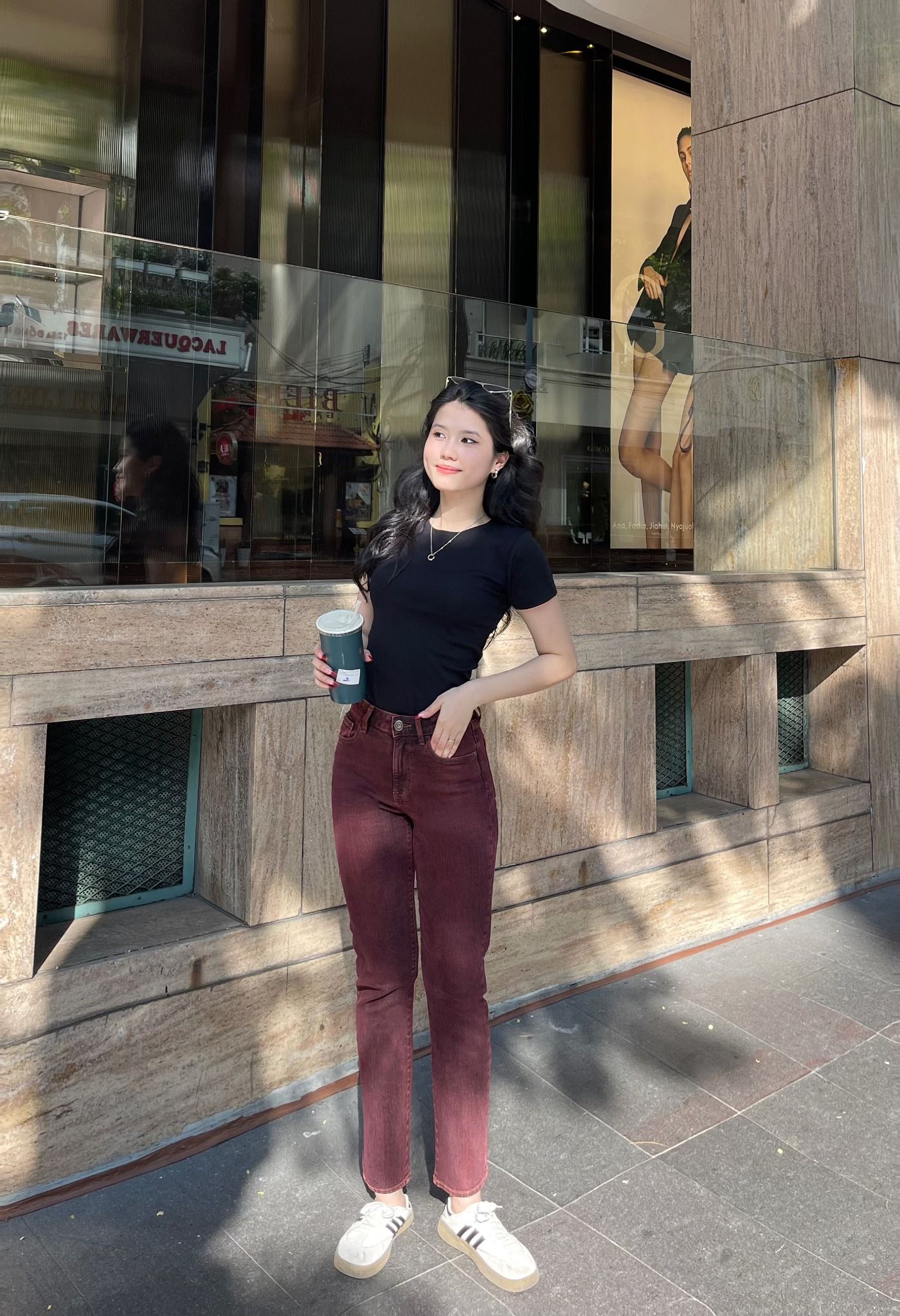 Quần Jeans Nữ Dáng Straight Màu Đỏ Rượu Vang. Wine Red Women's Straight Jeans - 122WD2083F4