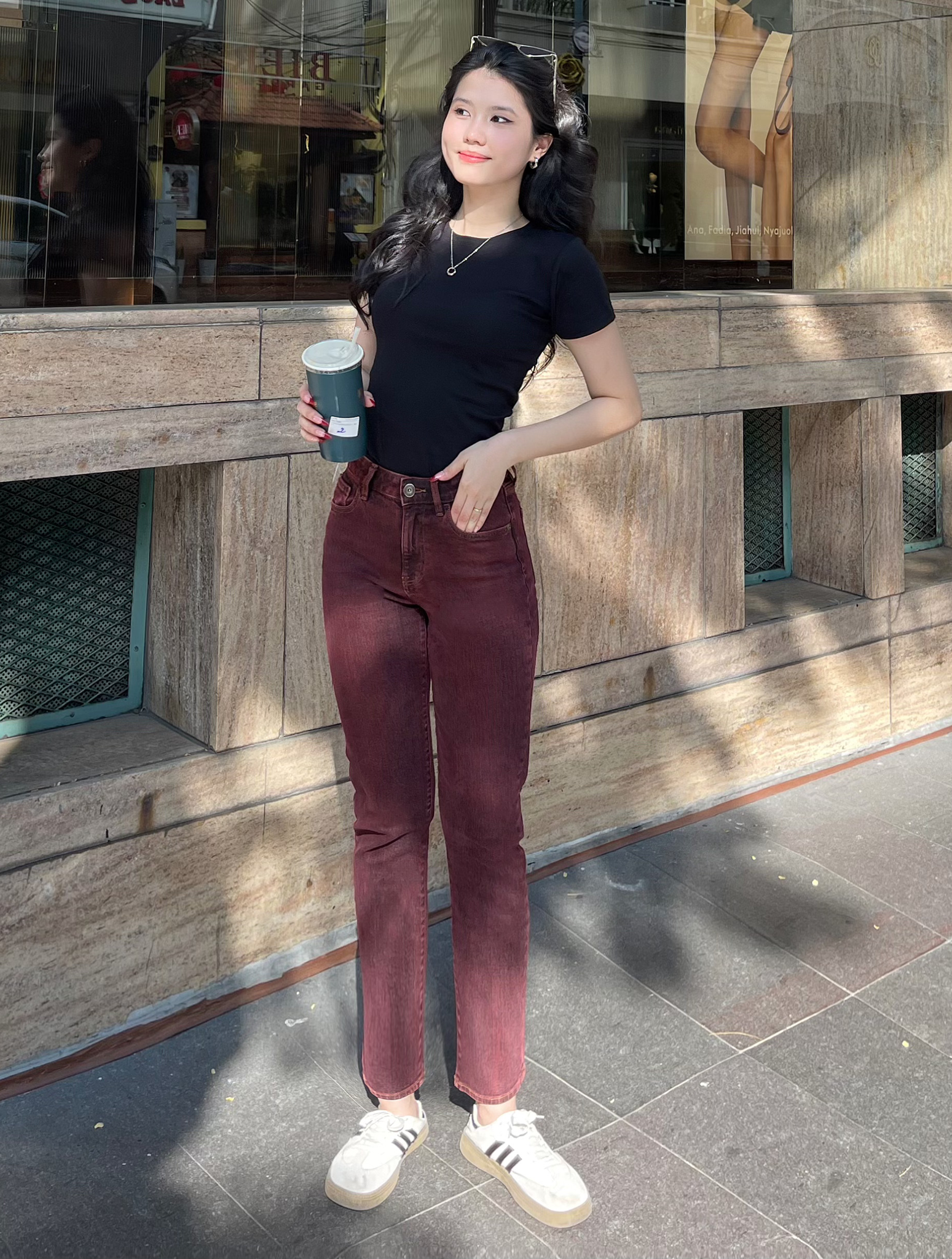 Quần Jeans Nữ Dáng Straight Màu Đỏ Rượu Vang. Wine Red Women's Straight Jeans - 122WD2083F4