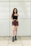 Quần Short Jeans Dáng Suông Nhuộm Tím. Mulberry Purple Straight Denim Shorts - 122WD1102F5590