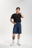 Quần Shorts Jeans Nam Dáng Rộng Màu Xanh Đậm.  Dark Blue Men's Jeans Shorts - 123MD4103B1990