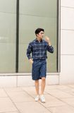 Quần Shorts Nam Túi Hộp Màu Xanh Đậm. Ocean Blue Cargo Denim Shorts - 222MD3103F1950