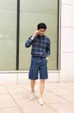 Quần Shorts Nam Túi Hộp Màu Xanh Đậm. Ocean Blue Cargo Denim Shorts - 222MD3103F1950