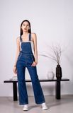 Quần Yếm Dài Ống Rộng Màu Xanh Đậm. Dark Blue Wide Leg Overalls - 223WD1133F1950