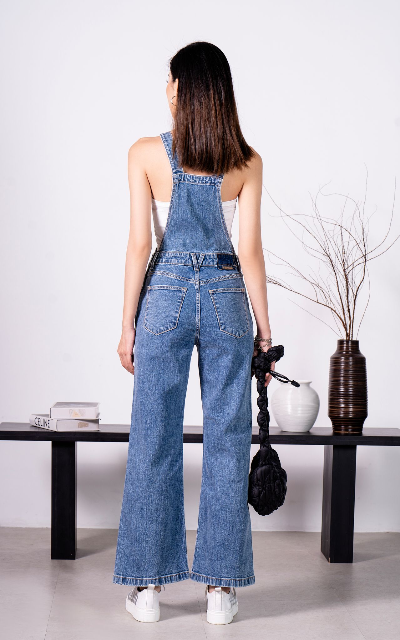 Quần Yếm Dài Ống Rộng Màu Xanh Sáng. Light Blue Wide Leg Overalls - 223WD1133F1930