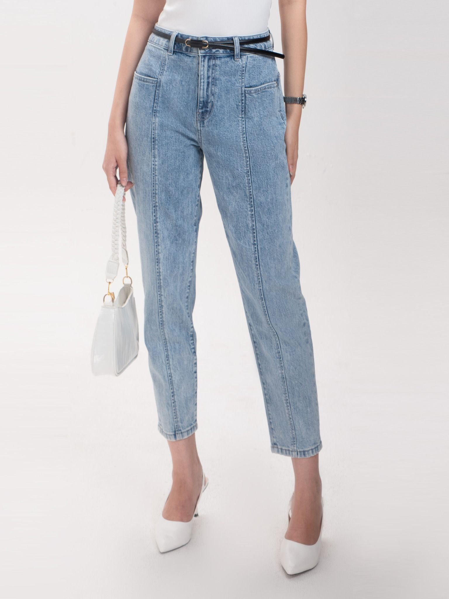 Quần Jeans Nữ Dáng Baggy Màu Xanh Sáng. Bright Blue Baggy Women's Jeans - 122WD2087F3930
