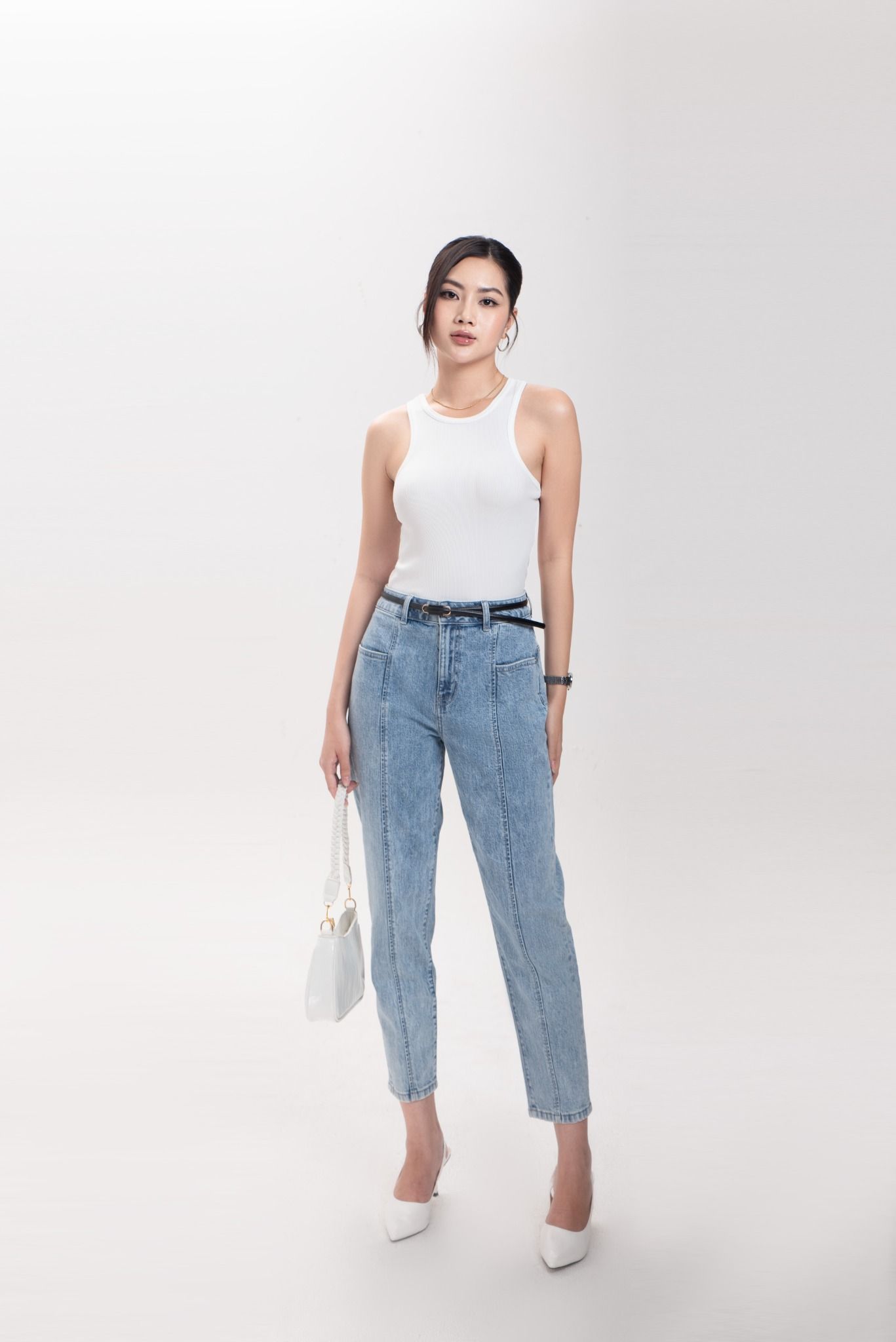 Quần Jeans Nữ Dáng Baggy Màu Xanh Sáng. Bright Blue Baggy Women's Jeans - 122WD2087F3930