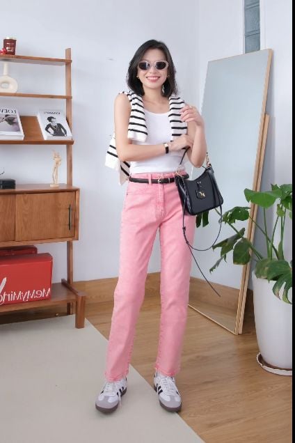 Quần Jeans Nữ Dáng Đứng Màu Hồng Đất. Women's Straight Jeans in Earth Pink - 123WN1083F3