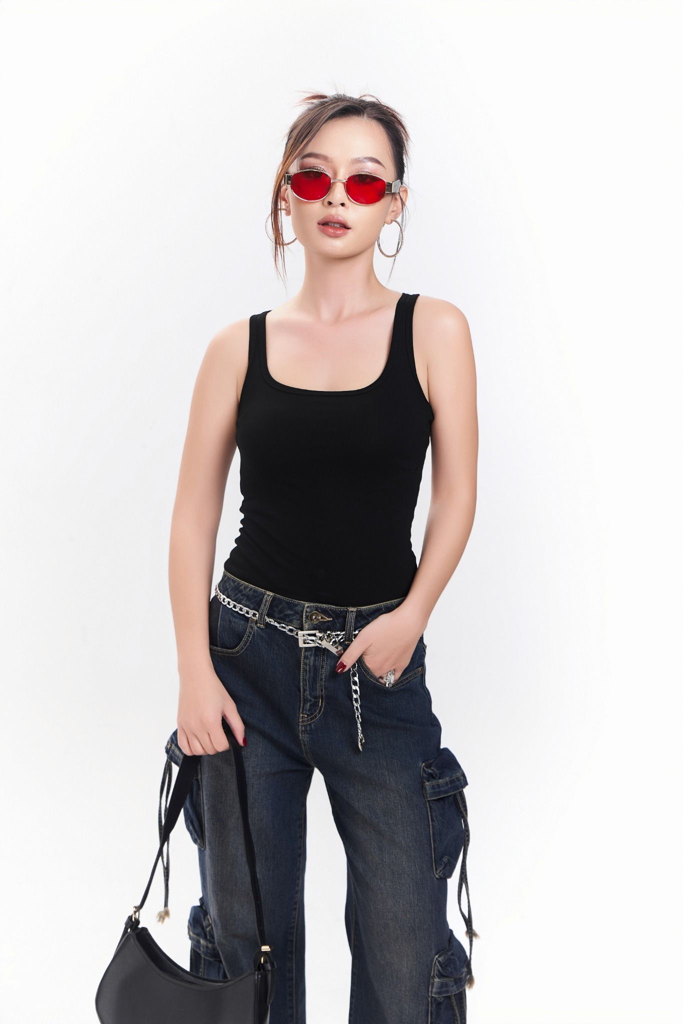 Quần Jeans Nữ Túi Hộp Màu Dark Blue Phủ Vàng Vintage - 124WD1089F2970
