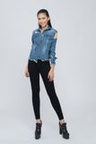 Aó Khoác Denim Nữ Hở Vai. Cut-out Denim Jacket - 319WD1044A4950