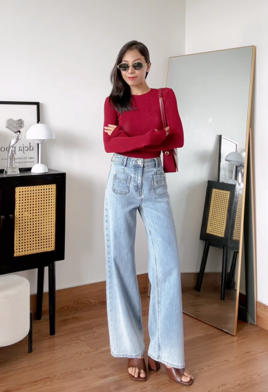 Quần Jeans Nữ Ống Rộng Túi Trước - Women's Wide Leg Jeans with Front Pockets. 223WD2085F1910