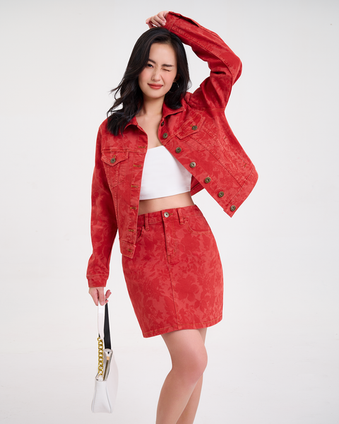 Chân Váy Chữ A Denim Scarlet Floral. Scarlet Floral Laser Denim Skirt - 122WN1111A1630