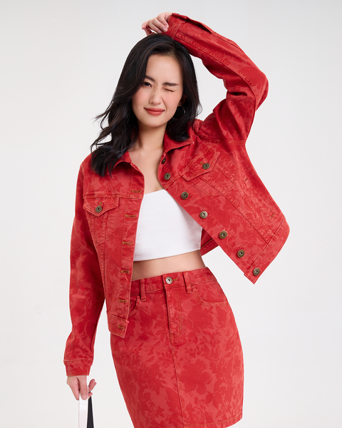 Áo Khoác Nữ Denim Dáng Rộng Scarlet Floral. Scarlet Floral Laser Oversized Denim Jacket - 122WN1044A4630