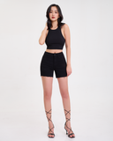 Quần Short Nữ Đen Dáng Suông Lưng Cao. High Waist Denim Shorts With Frayed Raw Hem Cut - 122WD2102B1090