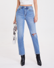 Quần Jeans Nữ Rách Gối. One Side Ripped Straight Jeans - 122WD1083F9950