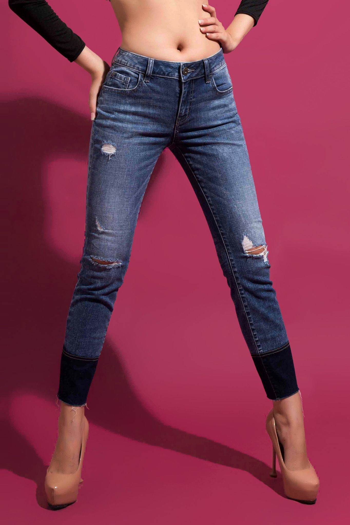 Quần Jeans Nữ Dáng Ôm. Color Block Skinny Jeans - 120WD2081F1