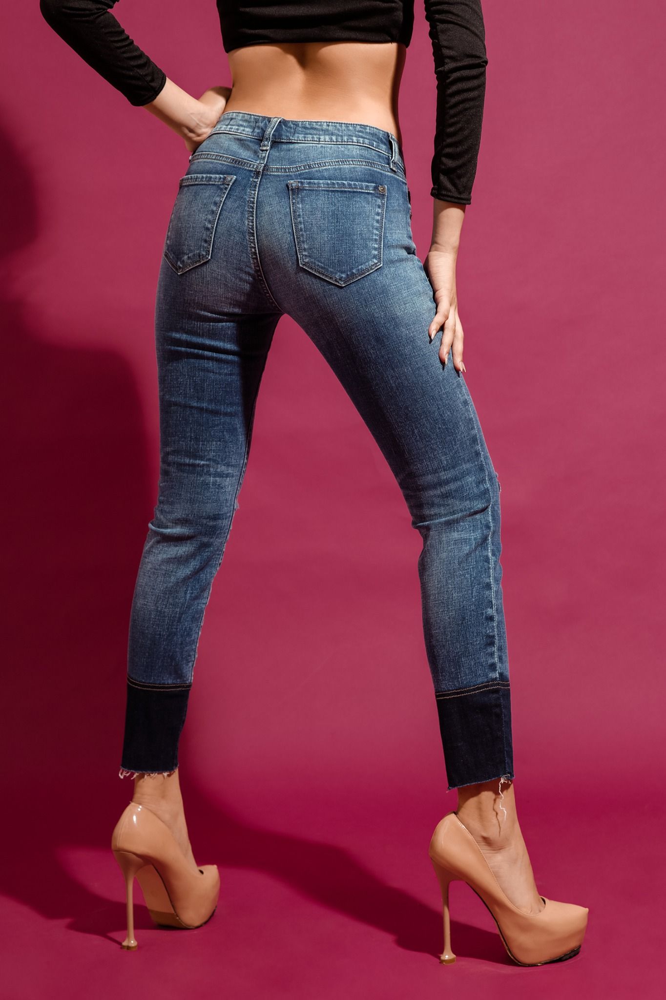 Quần Jeans Nữ Dáng Ôm. Color Block Skinny Jeans - 120WD2081F1
