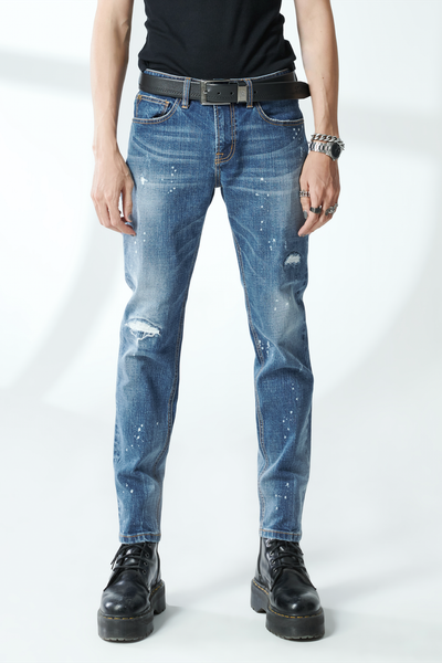 Quần jeans nam rách vảy đốm dáng skinny - 220MD4081F3950