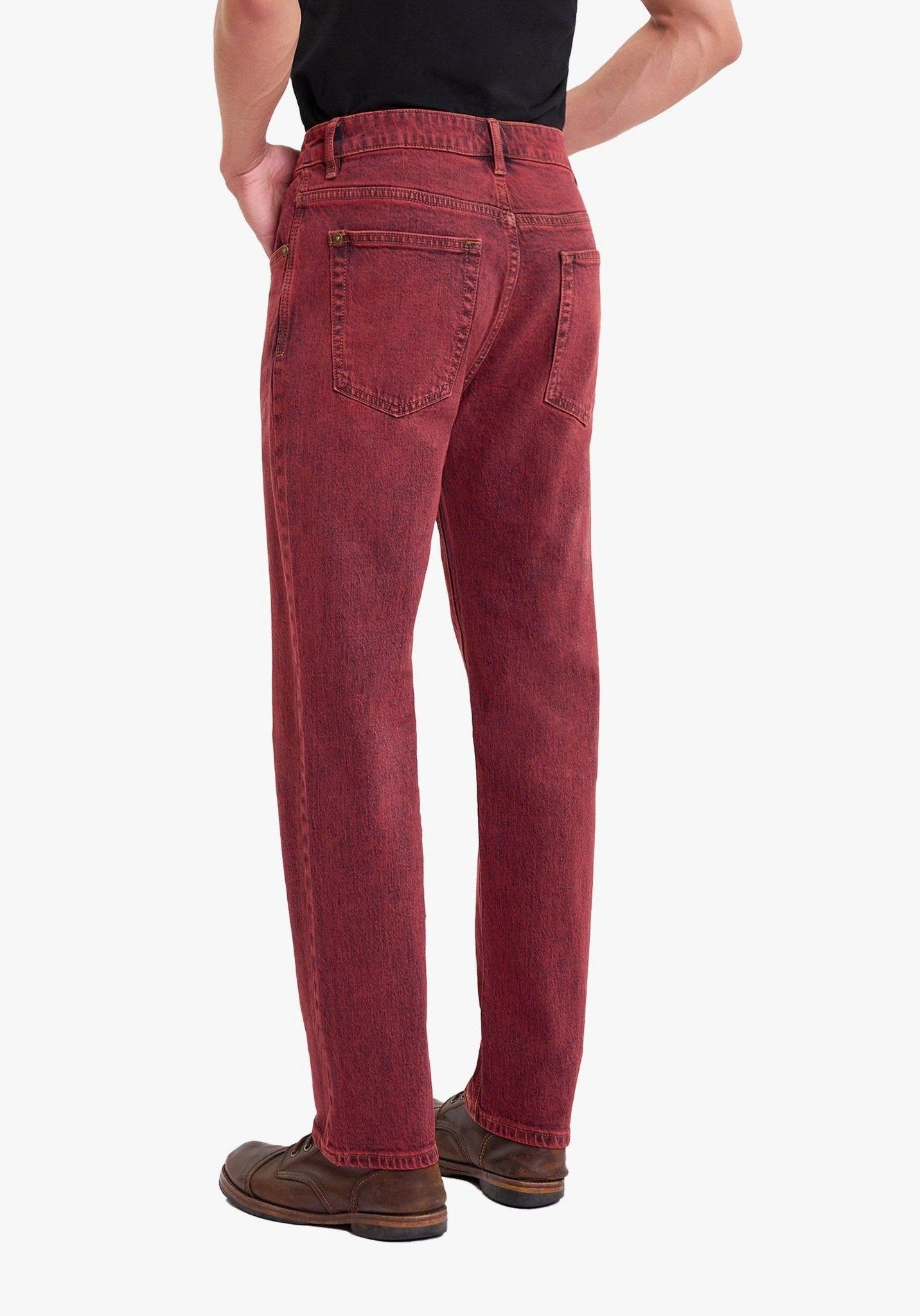 Quần Dài Nam Dáng Suông Màu Đỏ Rượu Vang. Burgundy Wash Straight Jeans - 122MD3083F5