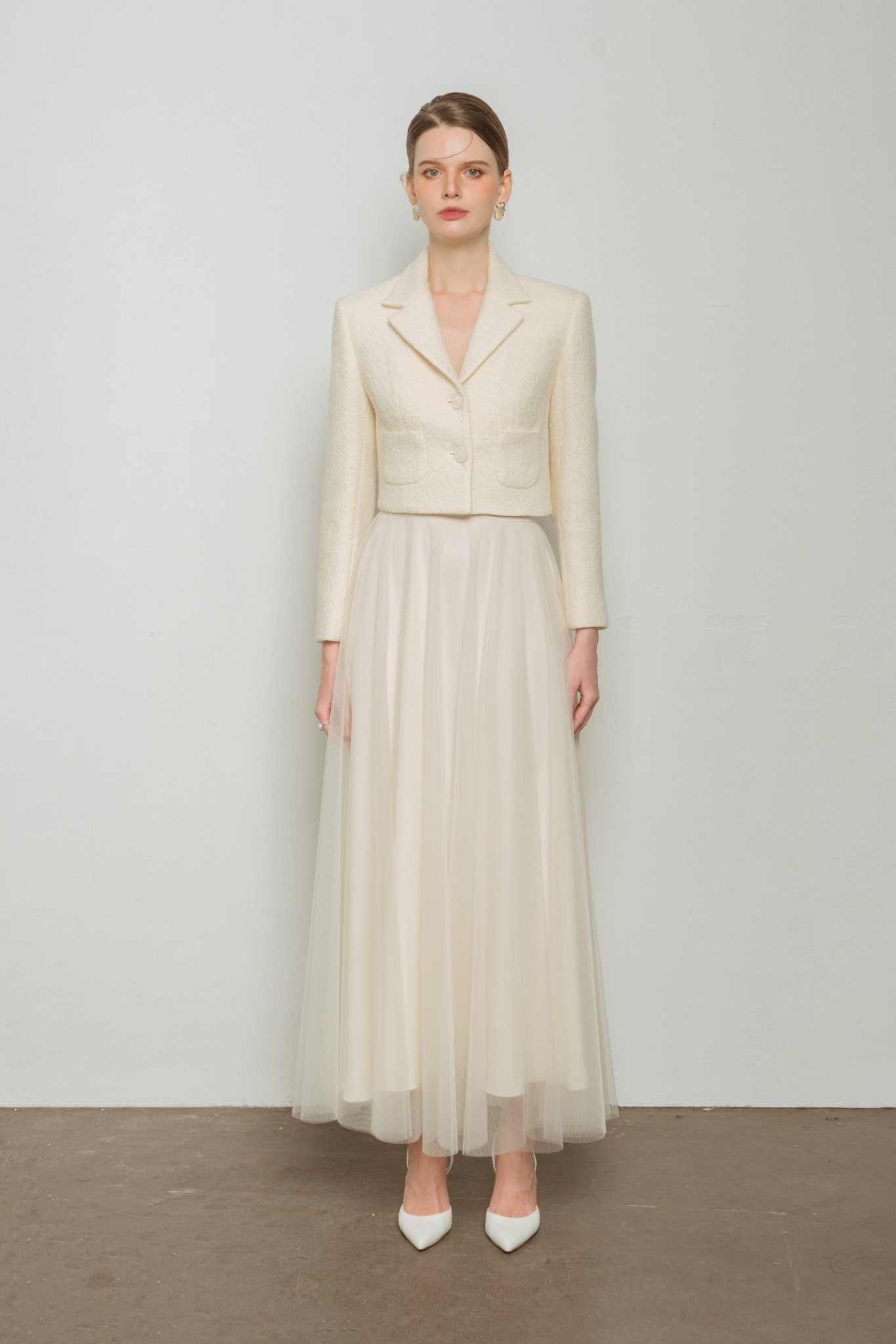  3 LAYERS MIDI TULLE SKIRT WHITE 