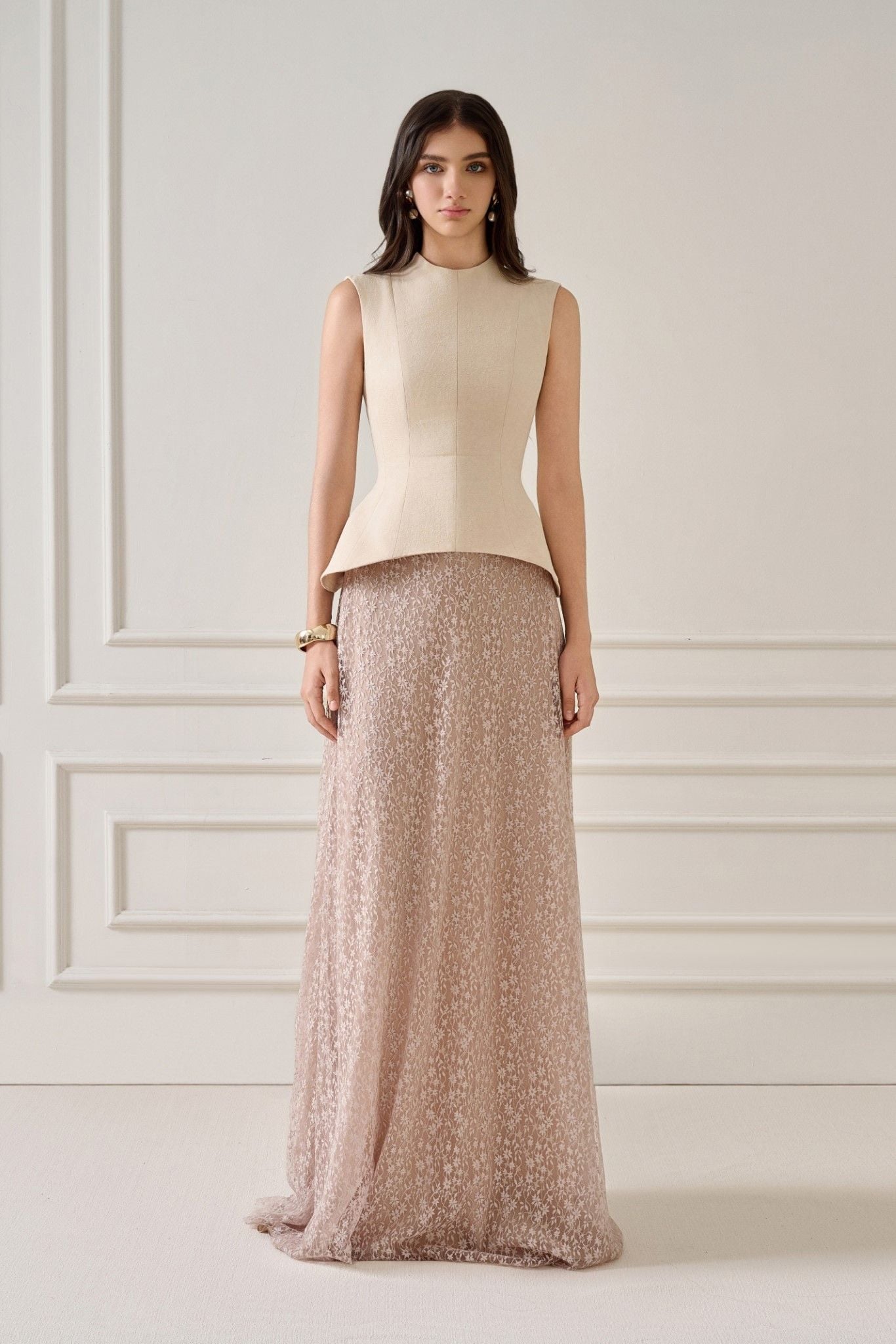 LILA SAND JACQUARD PEPLUM