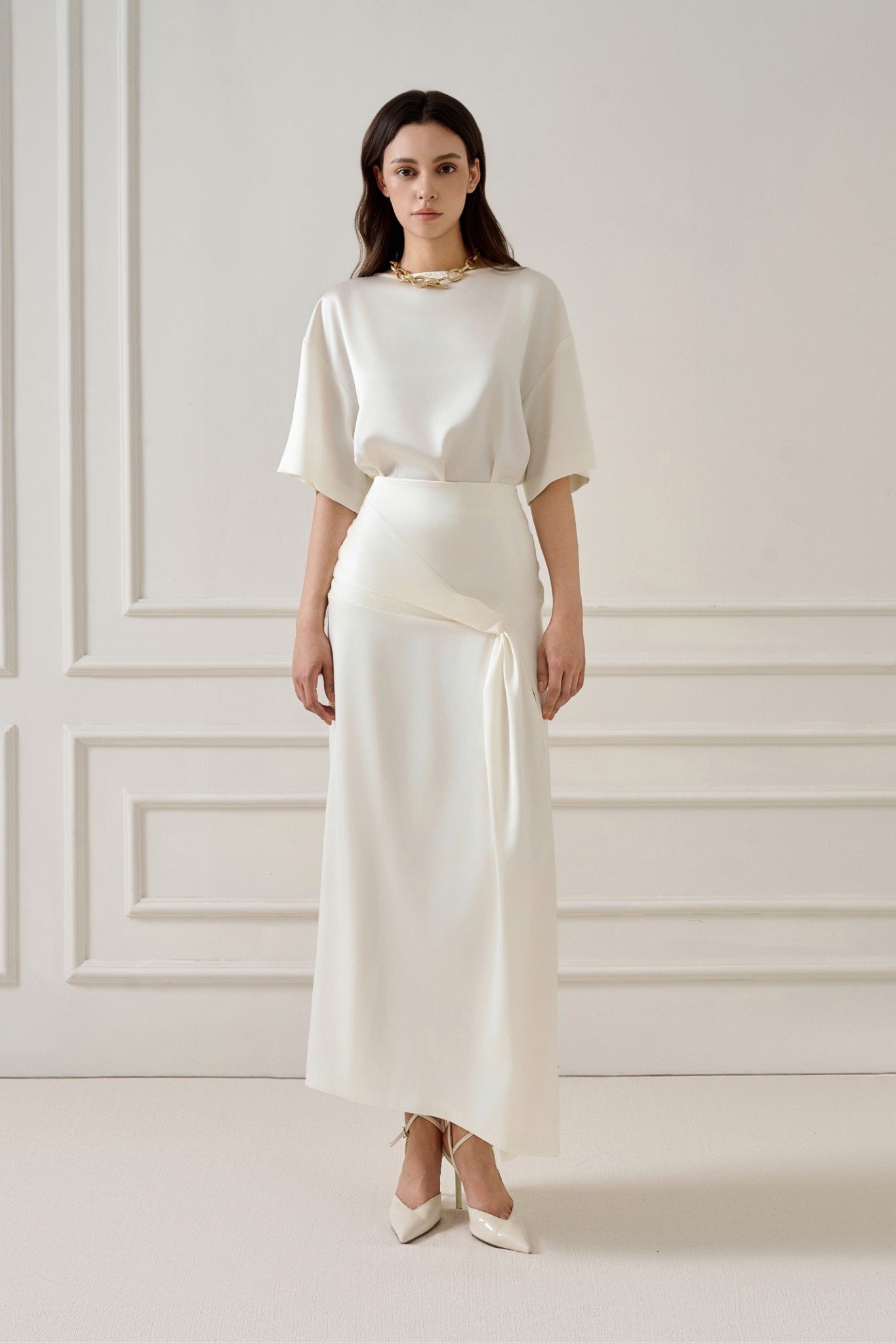  LIIA SILK-BLEND MIDI WRAP SKIRT 