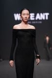 LUMI WOOL LACY JACQUARD LONG BLACK DRESS