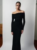 LUMI WOOL LACY JACQUARD LONG BLACK DRESS