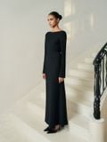 MOLLYA BACKLESS DRAPED BLACK DRESS