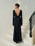 MOLLYA BACKLESS DRAPED BLACK DRESS