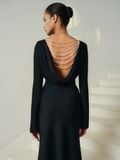 MOLLYA BACKLESS DRAPED BLACK DRESS