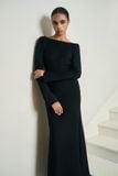 MOLLYA BACKLESS DRAPED BLACK DRESS