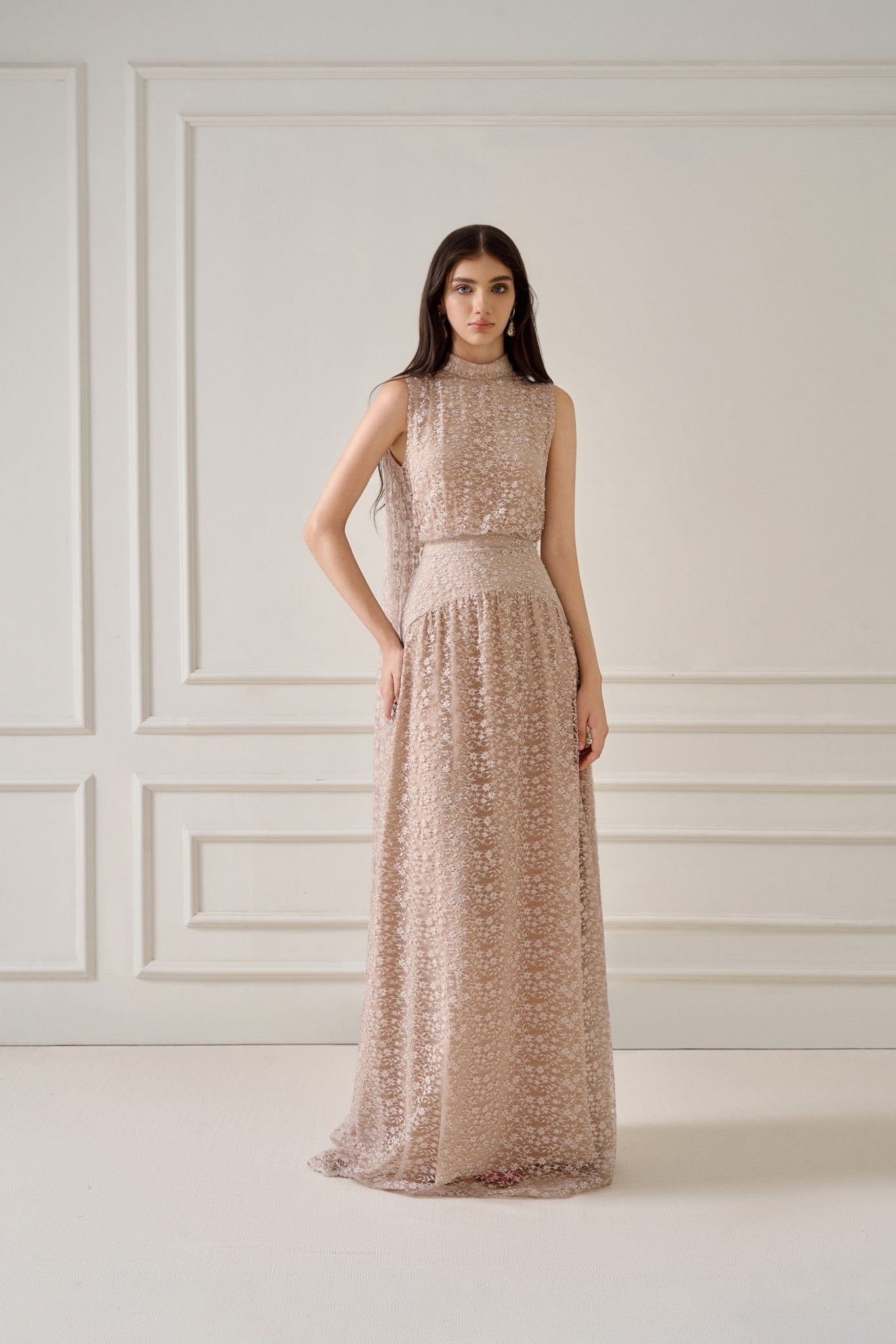  ZUKA LACE EFFECT SCRAF LONG DRESS 