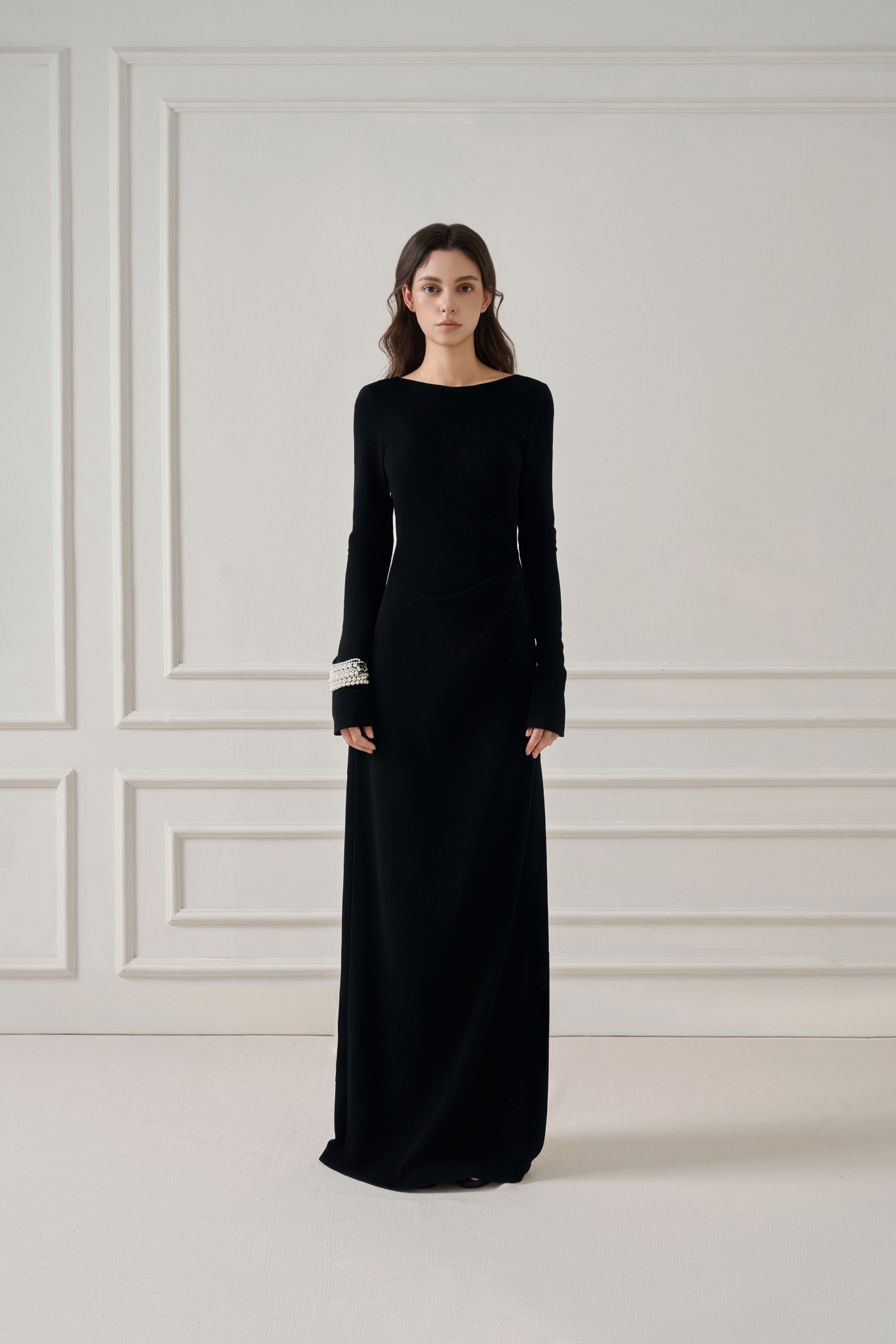  LIRNA EMB DRAPED LONG DRESS 