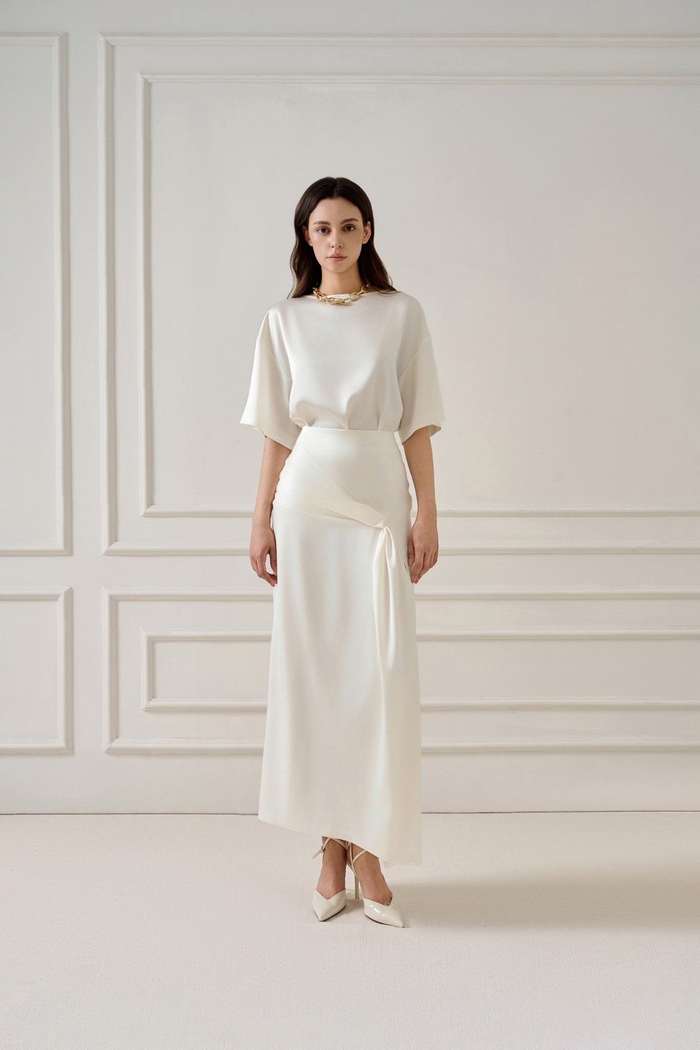  LIIA SILK-BLEND MIDI WRAP SKIRT 