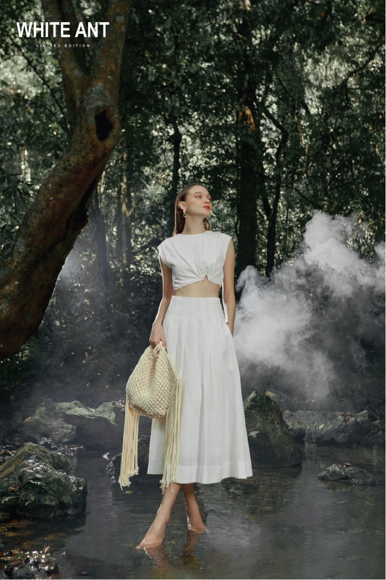  Chân Váy Xòe Nữ White Ant EUDORA LINEN MIDI SKIRT 110100101.001 