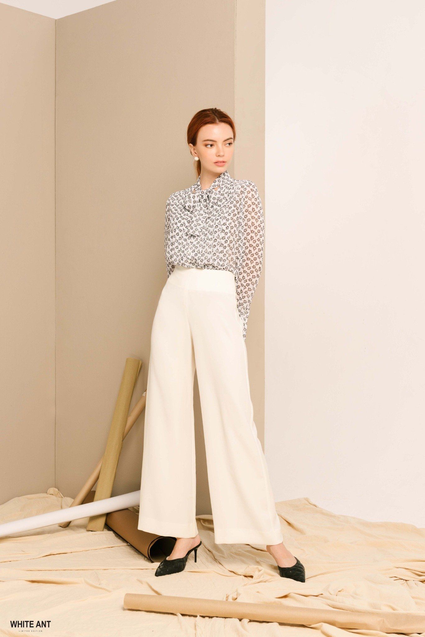 Quần Suông Cạp Liền Nữ White Ant  MILCAH WIDE LEG TROUSERS 160200103.100