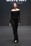 LUMI WOOL LACY JACQUARD LONG BLACK DRESS