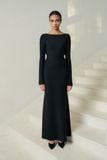 MOLLYA BACKLESS DRAPED BLACK DRESS