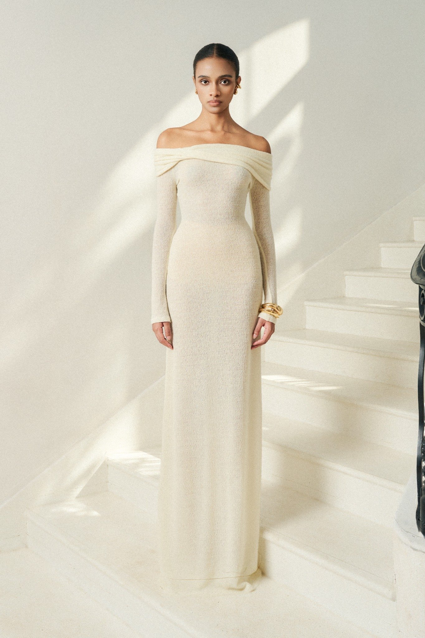  LUMI WOOL LACY JACQUARD LONG WHITE DRESS 
