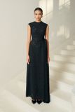 NELLA EMB LACE DRAPED MIDI BLACK DRESS