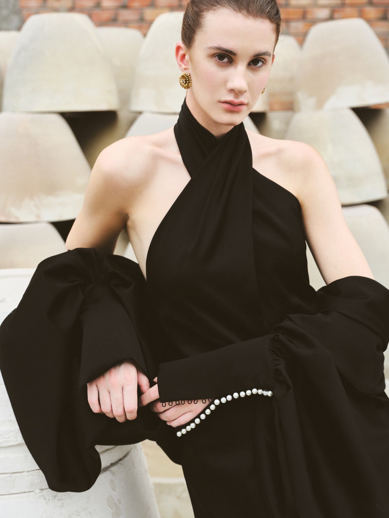LINRI SILK SATIN LONG CAPE