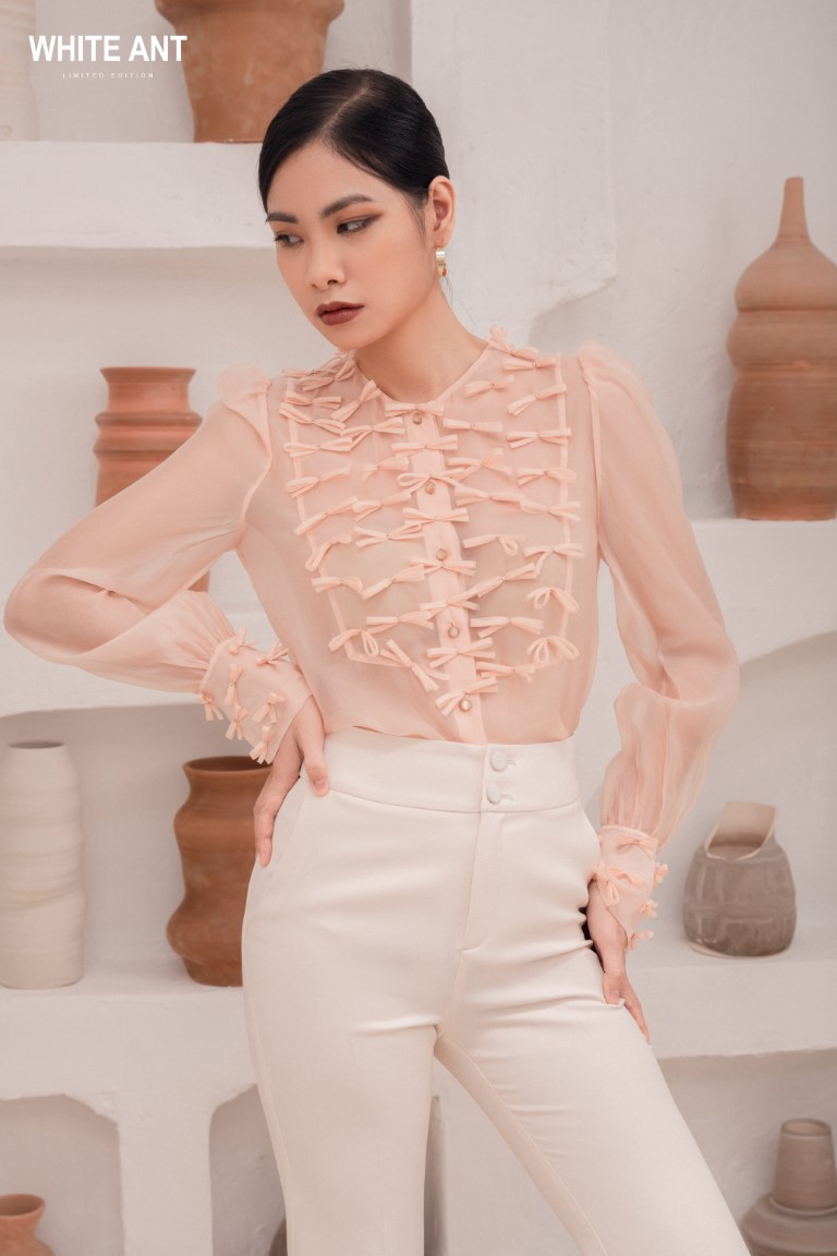  Sơ Mi Tay Dài Đính Nơ Nữ White Ant PAKER LONG CUPRA SHIRT 170300067.013 