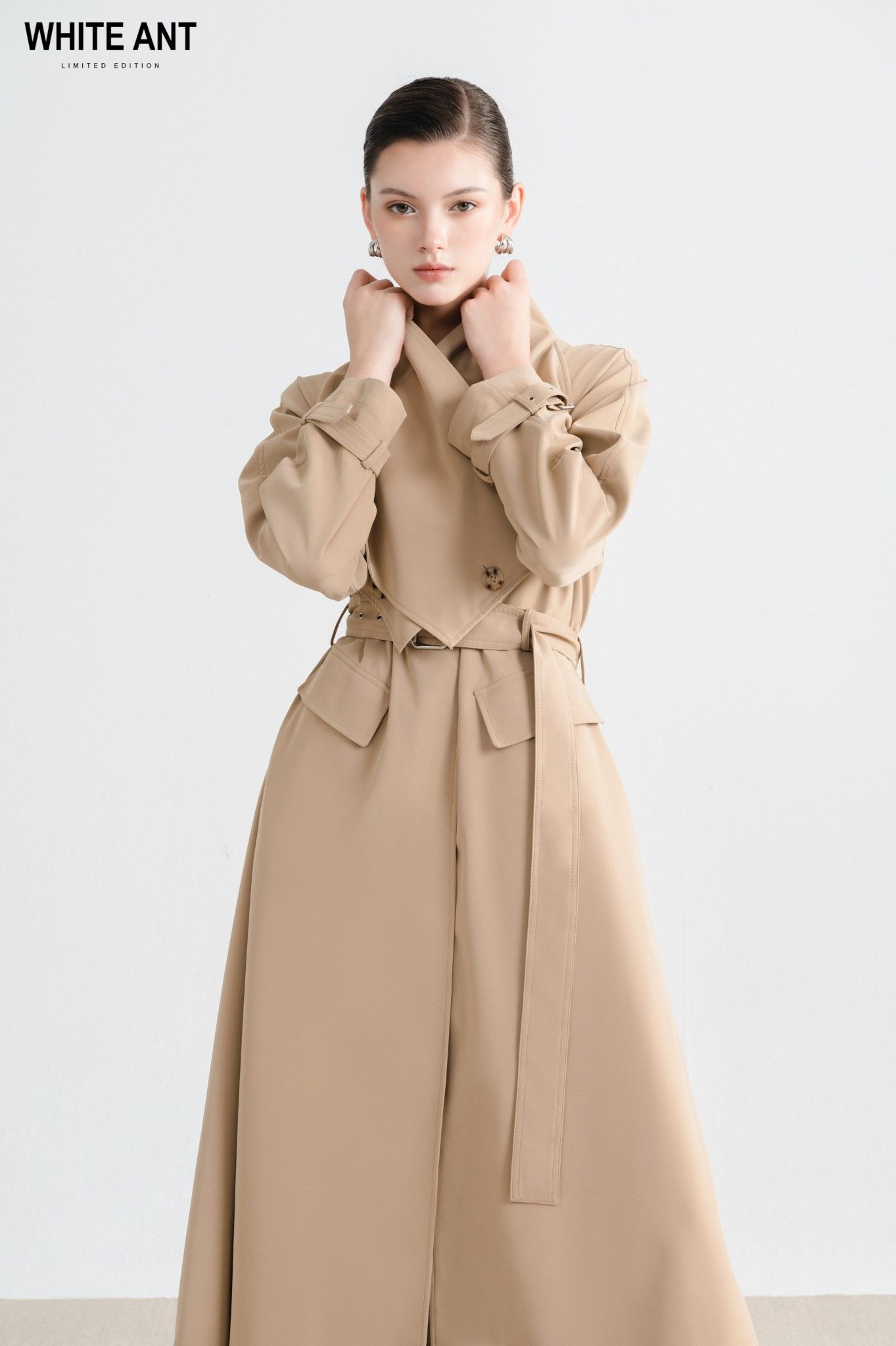 Áo Măng Tô Da Thuần Chay Vạt Cape Nữ WHITE ANT LYA BELTED TRENCH COAT 150700070.201