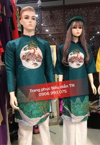  AD18 - Trang Phục Áo Dài Cặp Nam Nữ Xanh Rêu 