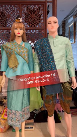  NN101 - Trang Phục Lào Nam Nữ Xanh Ngọc 