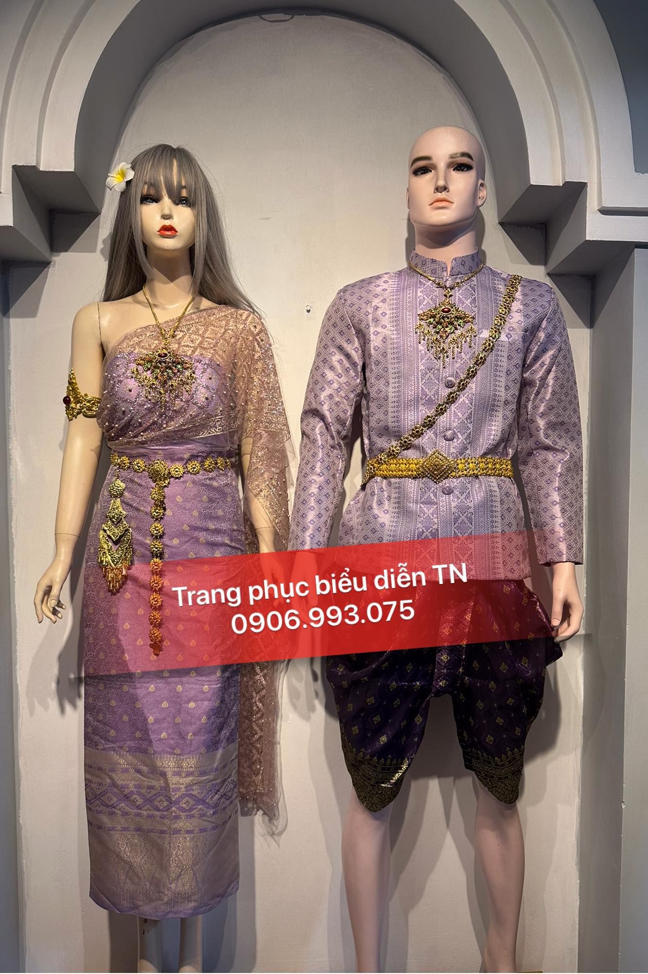 NN87 - Trang Phục Thái Lan Nam Nữ Tím Nhạt